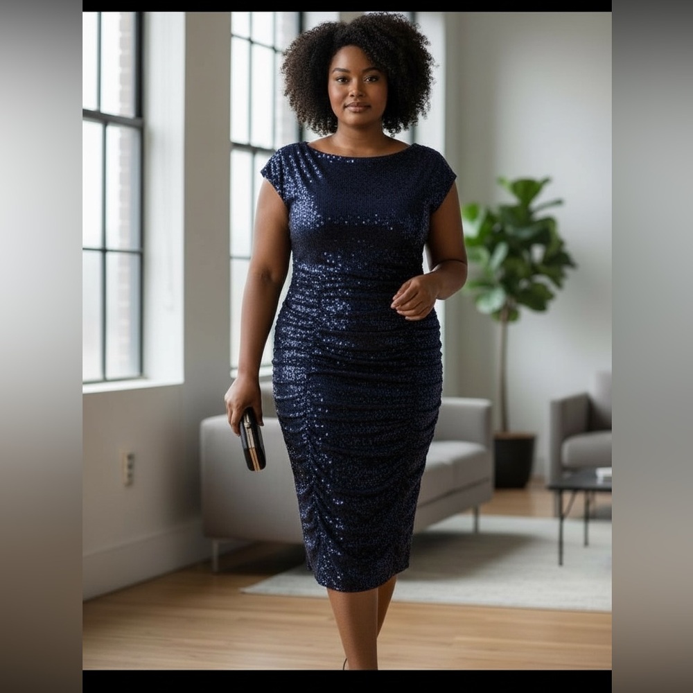 Elegant Navy Sequin Dress